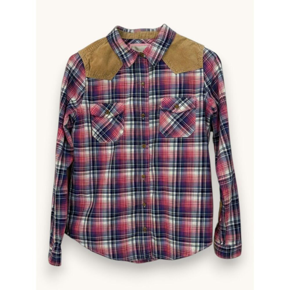 Forever 21 Plaid Western Boho Shirt Shoulder Patches Cowgirl Ranch Rodeo Sm